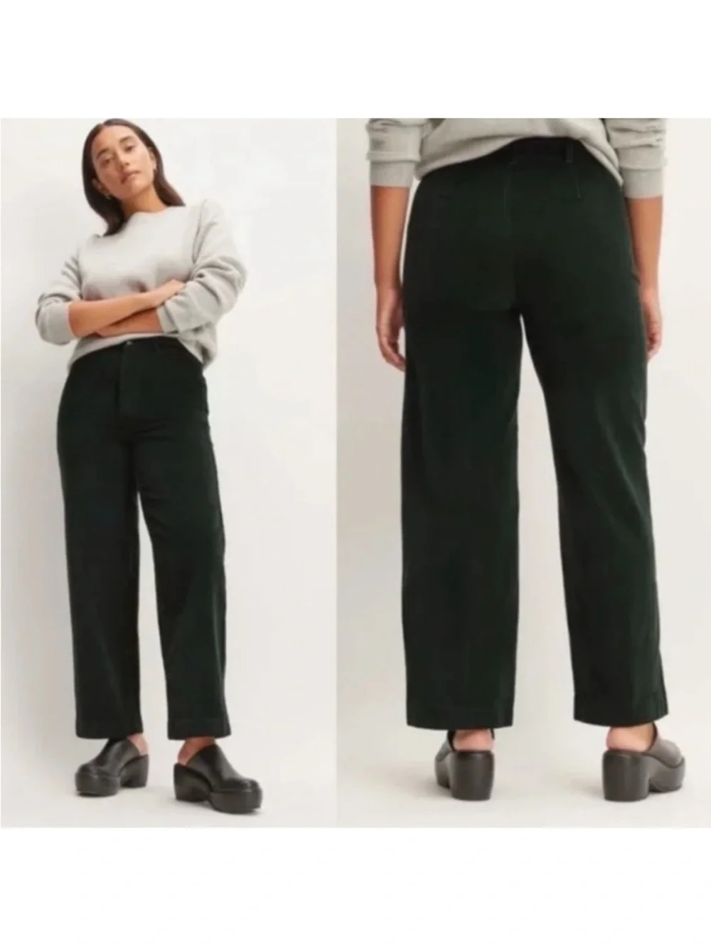 Everlane The Relaxed Wide Leg Corduroy Casual Pants Dark Green 8